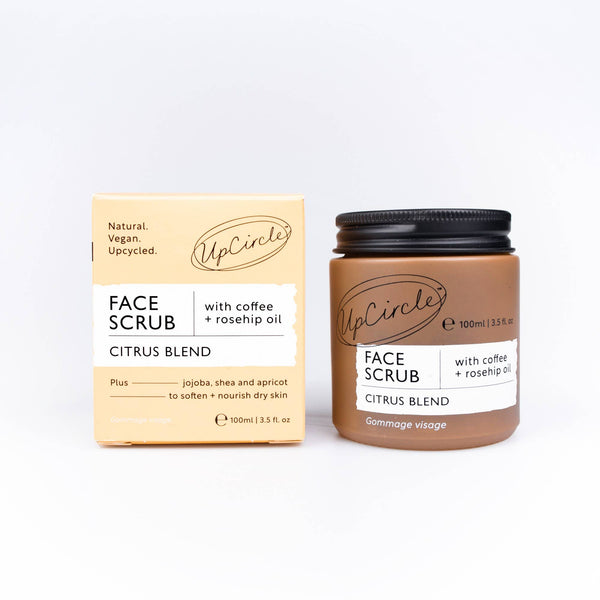 Coffee + Rosehip Citrus Face Scrub, Vegan Eco Spa Exfoliator: 100ml
