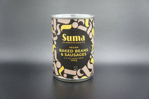 Suma Baked beans and Lincoln Veggie Sausages 400g can